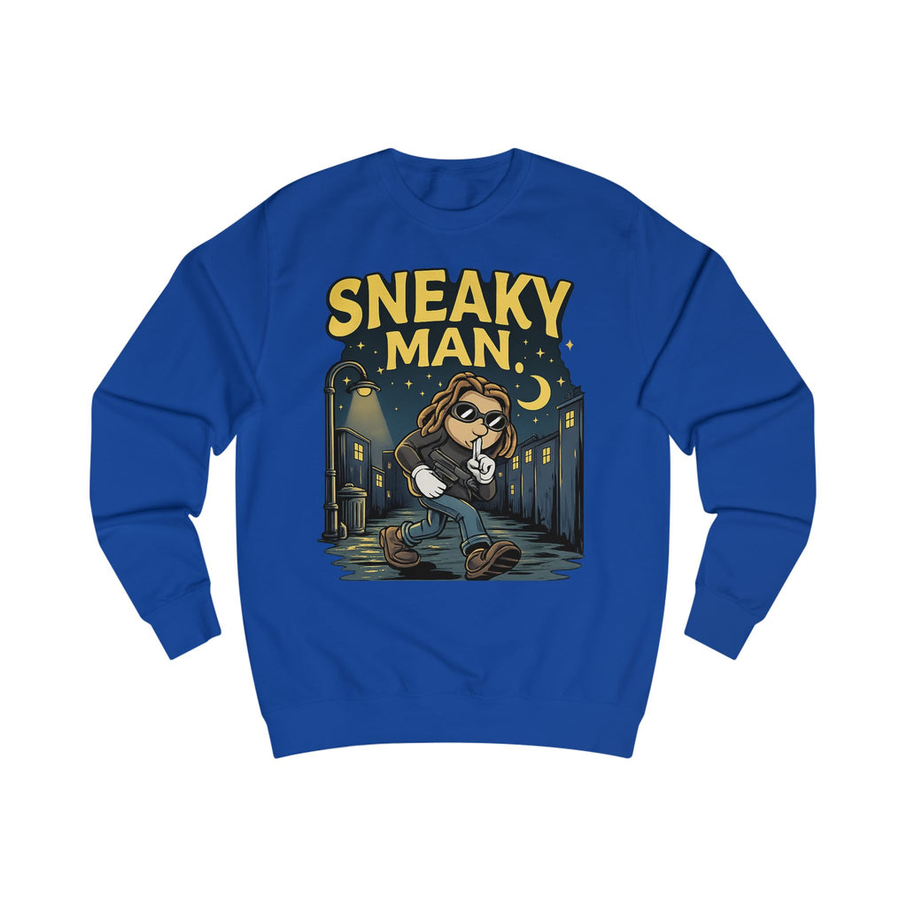 Sneaky Man Sweatshirt — Funny Nighttime Thief Cartoon Crewneck