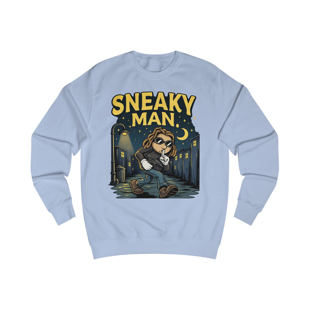 Sneaky Man Sweatshirt — Funny Nighttime Thief Cartoon Crewneck