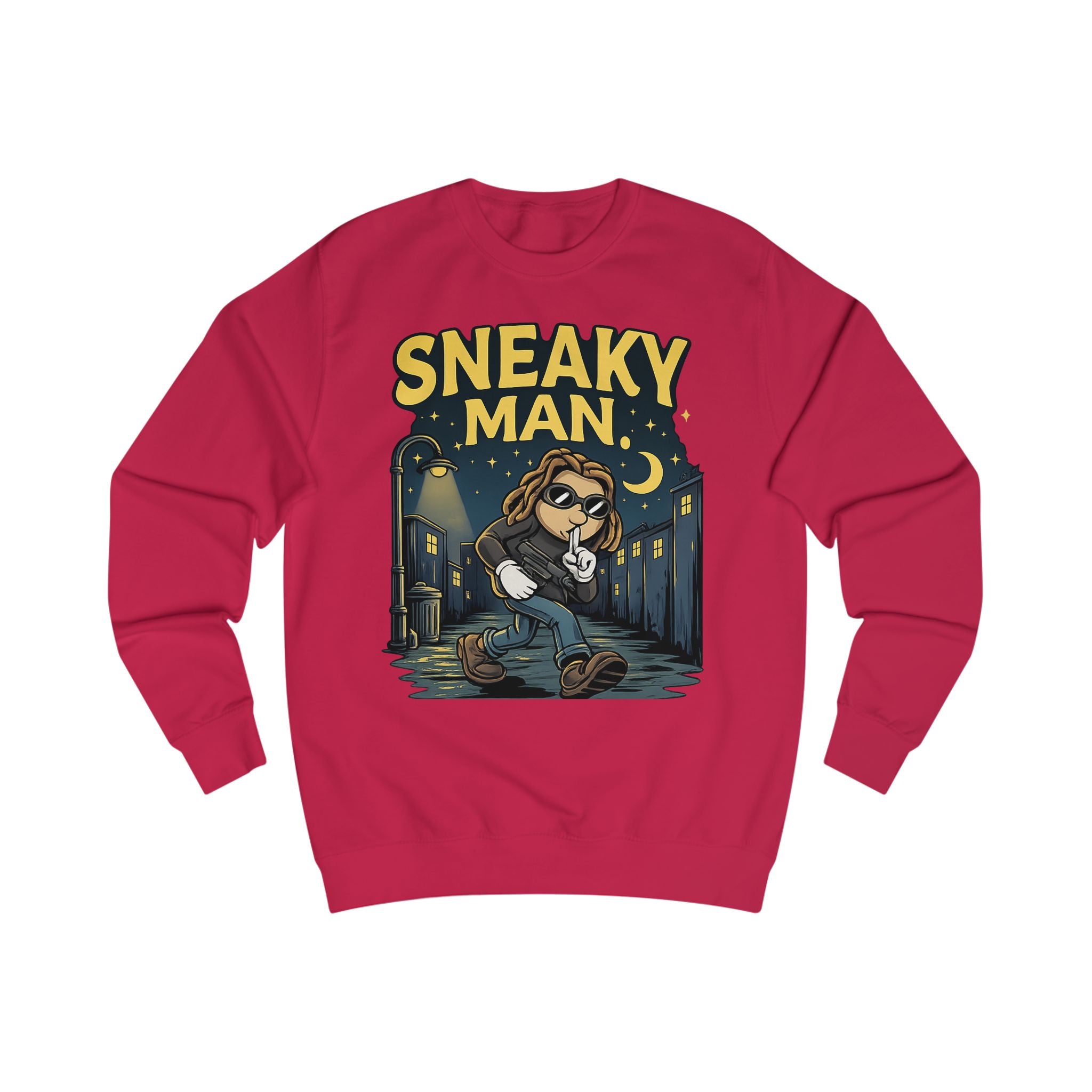 Sneaky Man Sweatshirt — Funny Nighttime Thief Cartoon Crewneck