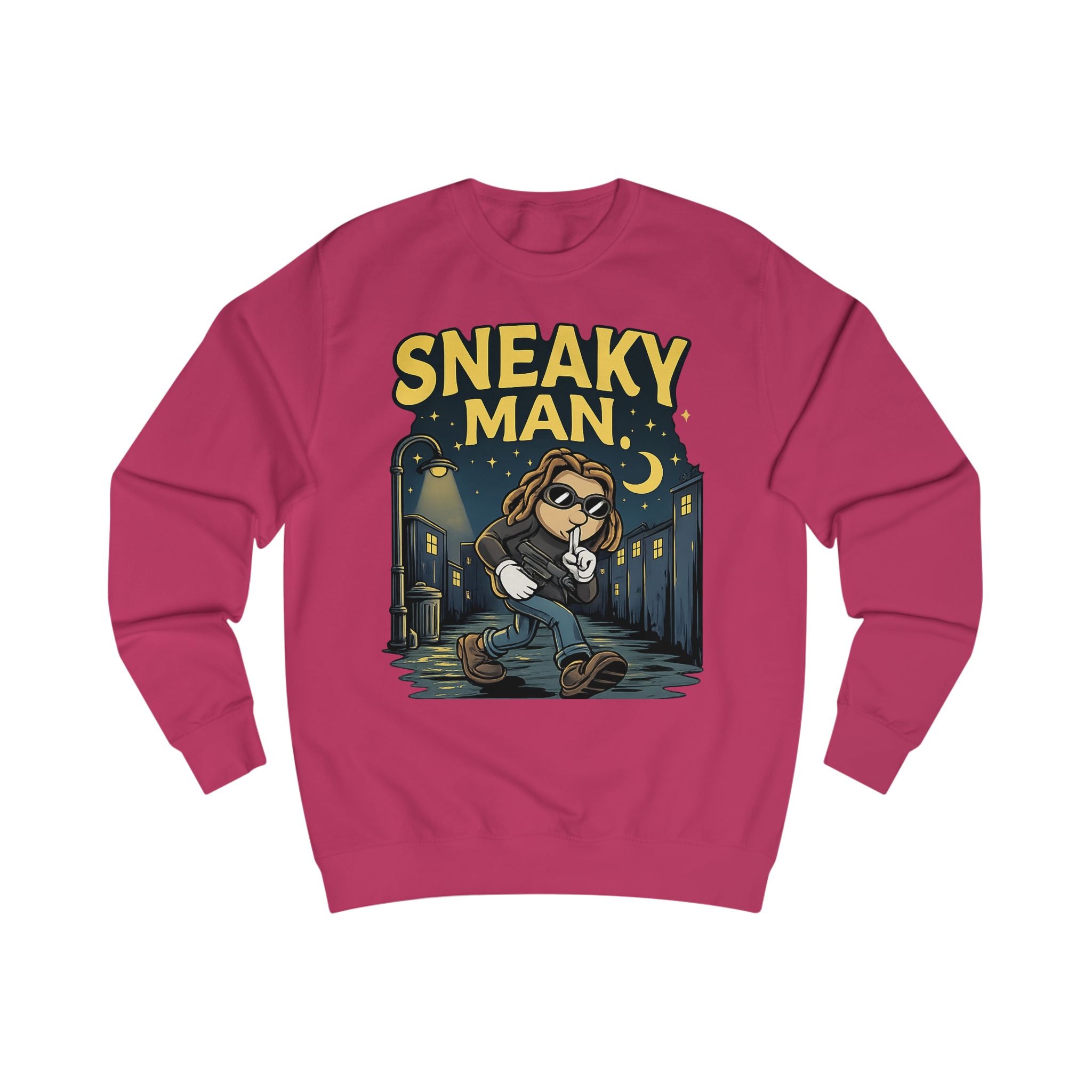 Sneaky Man Sweatshirt — Funny Nighttime Thief Cartoon Crewneck