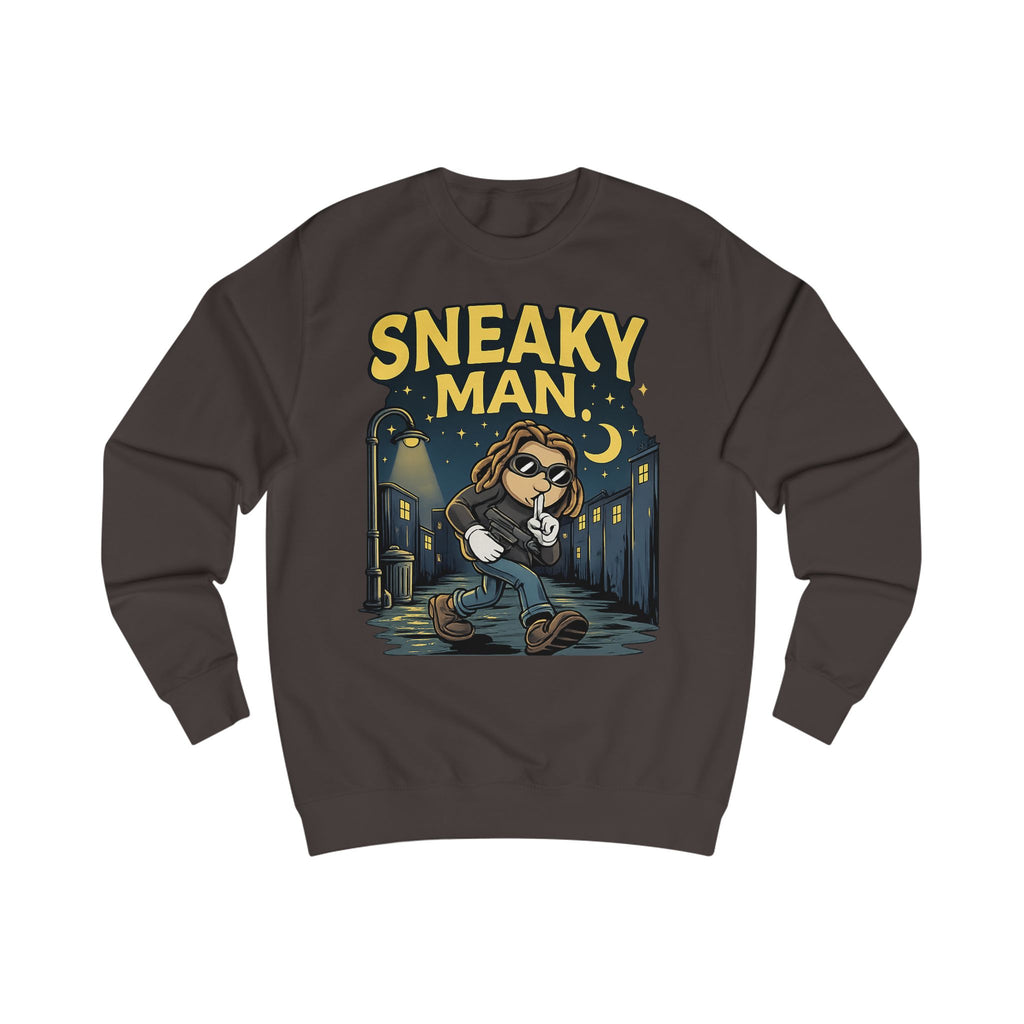 Sneaky Man Sweatshirt — Funny Nighttime Thief Cartoon Crewneck