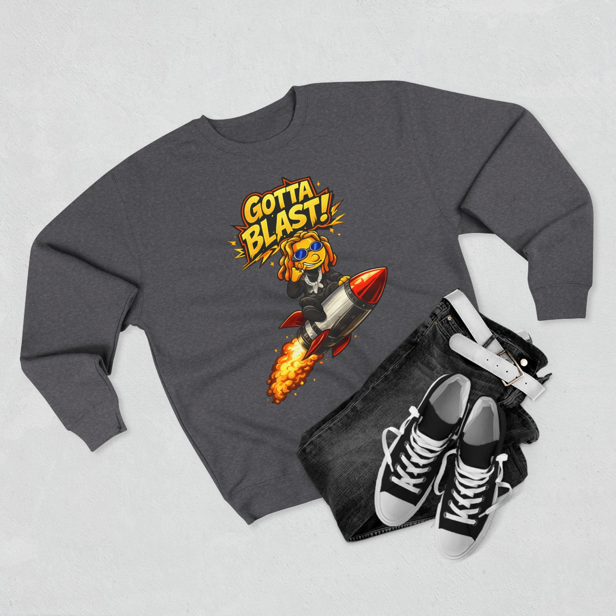 Gotta Blast Crewneck Sweatshirt — "Gotta Blast!" Retro Rocket Graphic