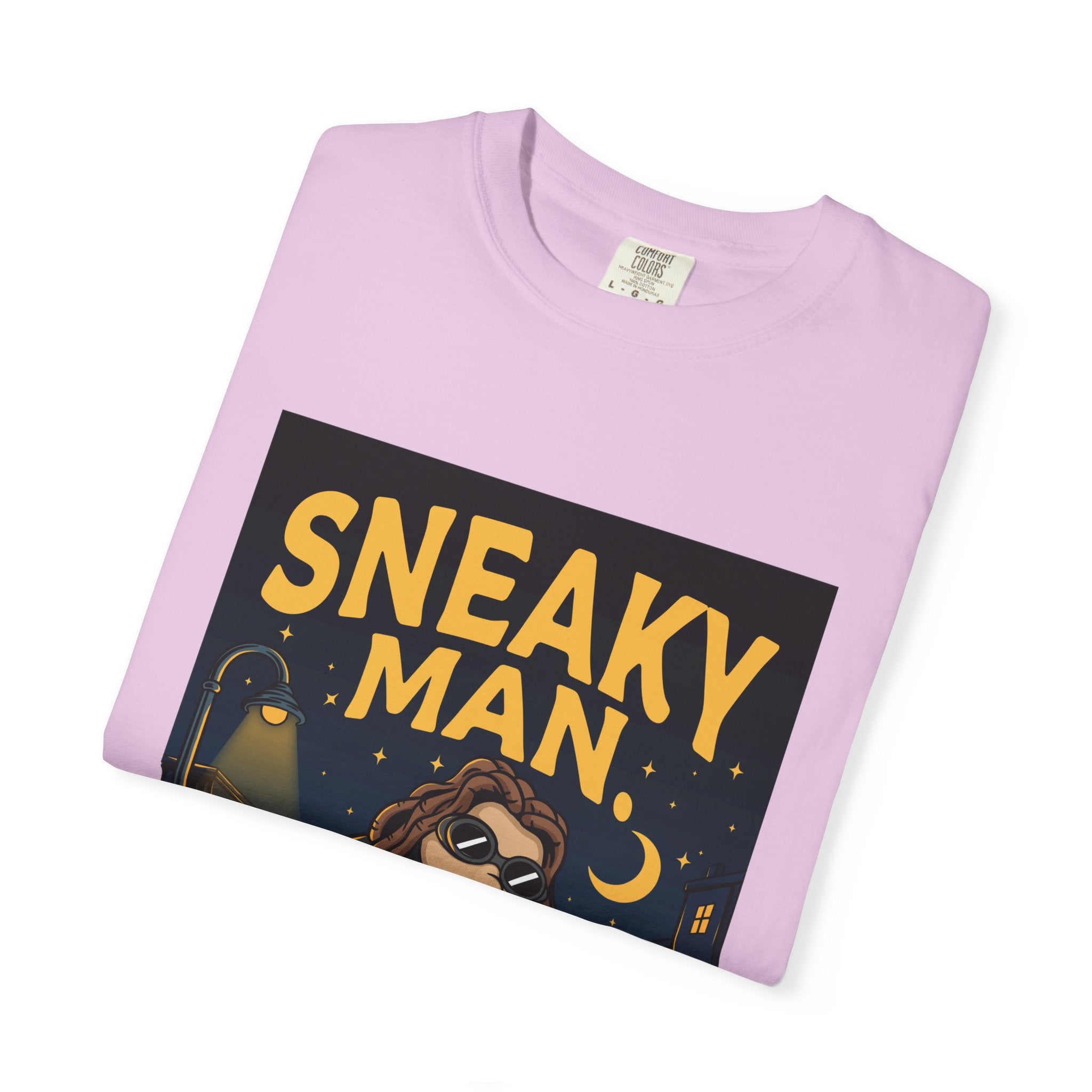 Sneaky Man Graphic T-Shirt — Vintage Nighttime Cartoon Tee