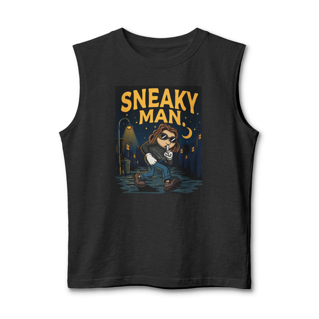 Sneaky Man Muscle Tank – Nighttime Raccoon Thief Graphic Tank Top