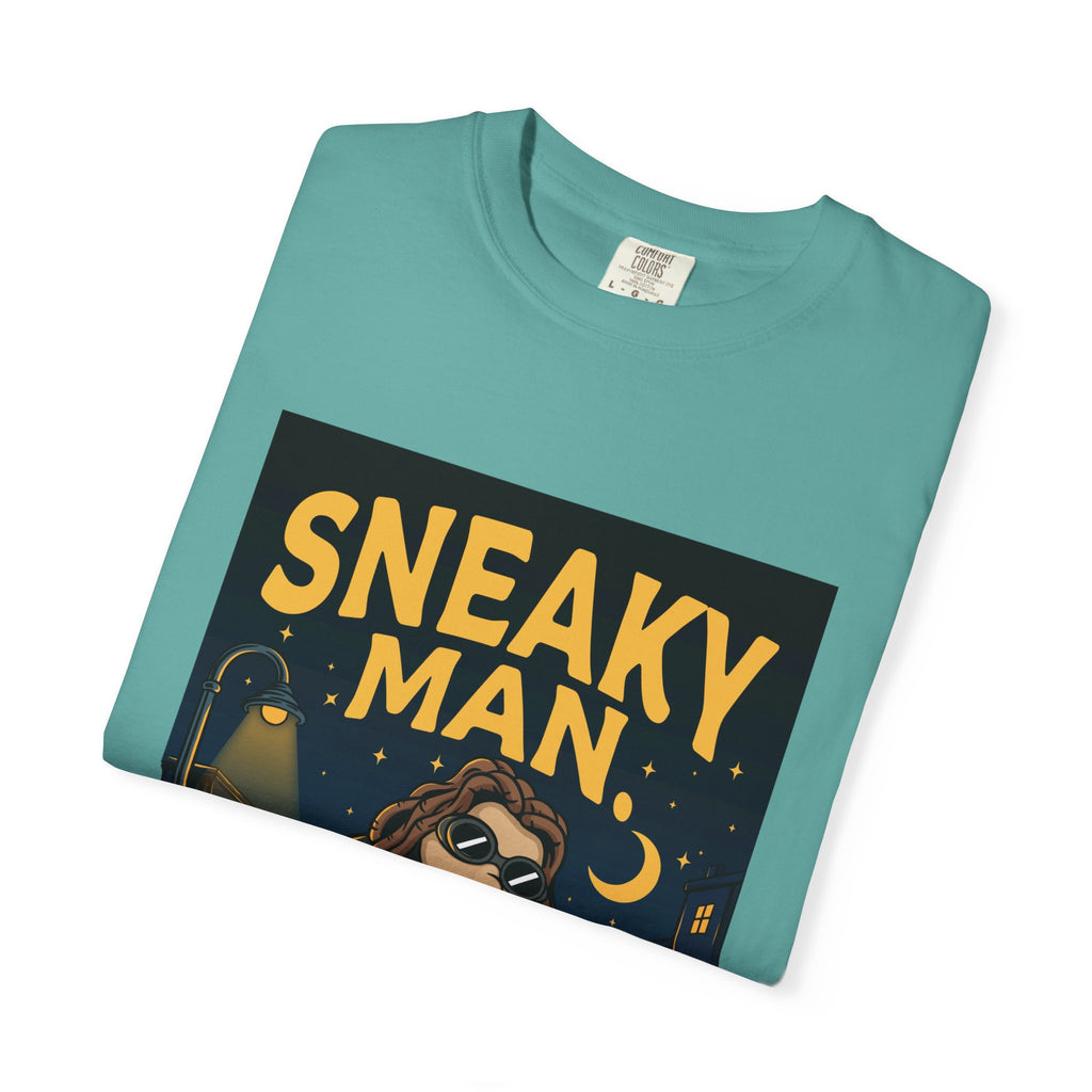 Sneaky Man Graphic T-Shirt — Vintage Nighttime Cartoon Tee