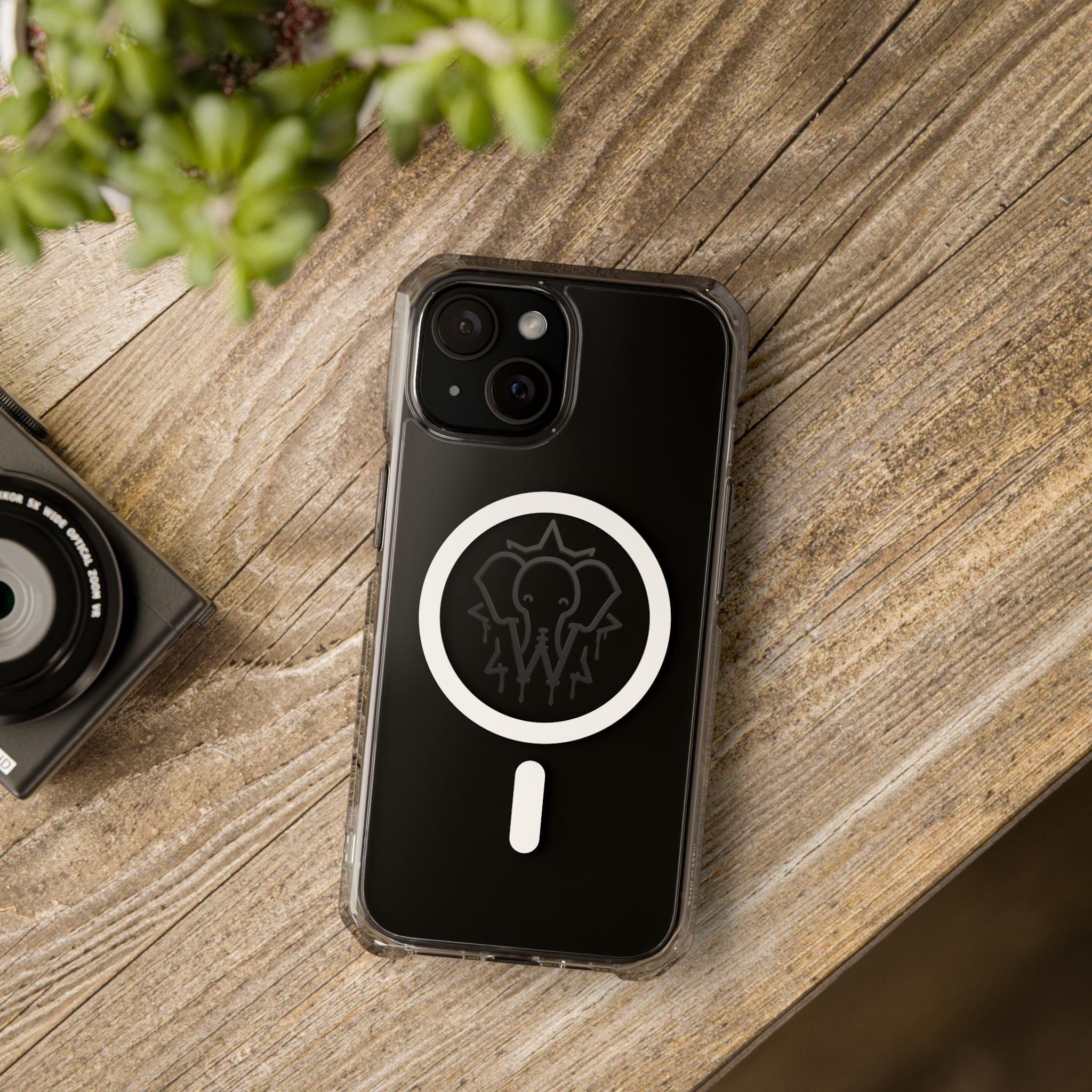 Clear Magnetic Phone Case — Black Elephant Wesalinki Ring Grip