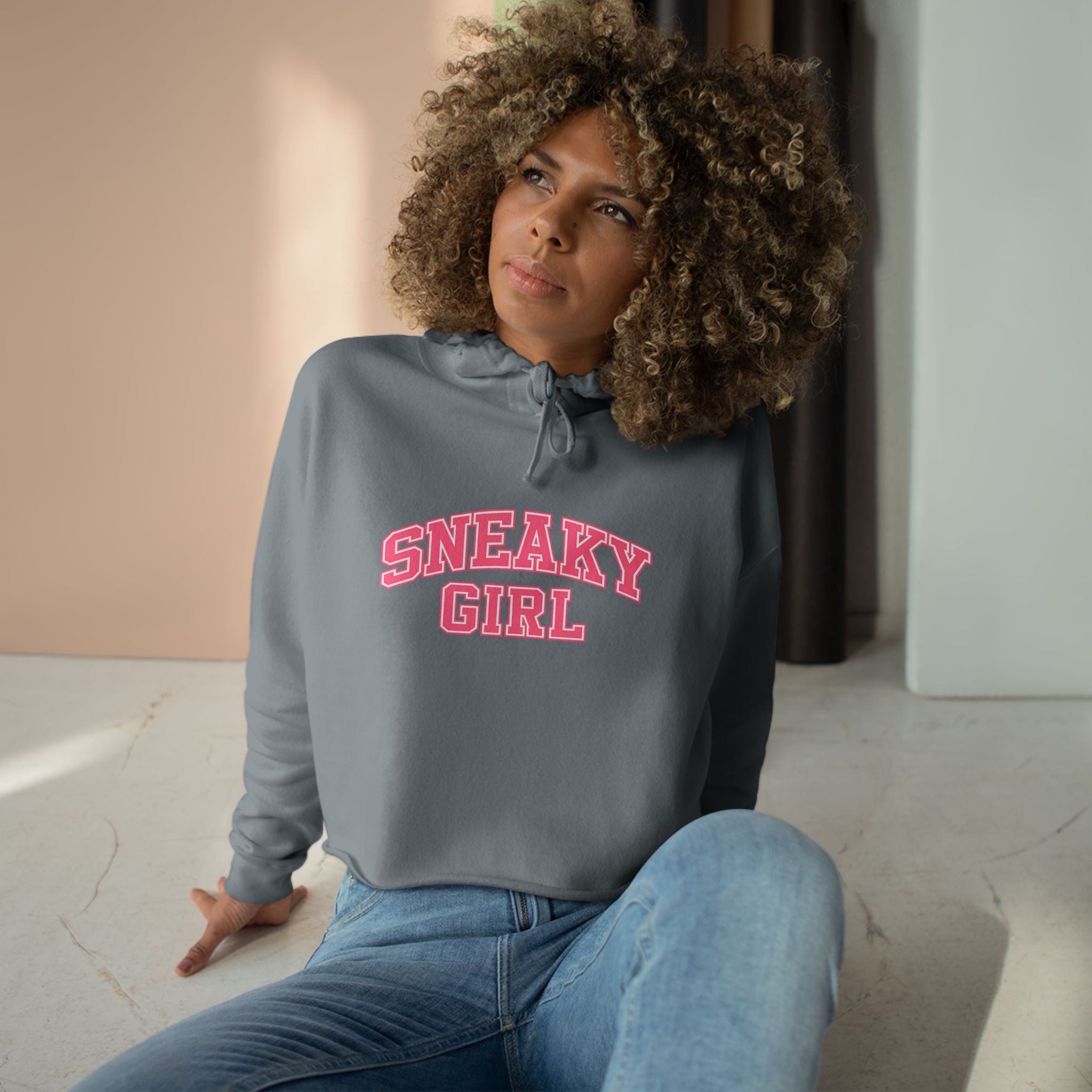 Sneaky Girl Cropped Hoodie — Retro Lettering