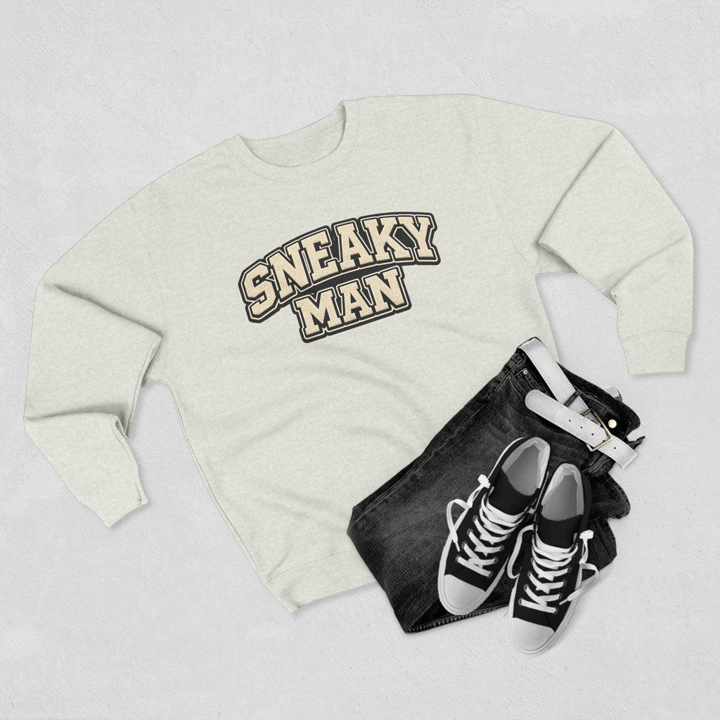Sneaky Man Crewneck Sweatshirt — Retro Collegiate Graphic Pullover