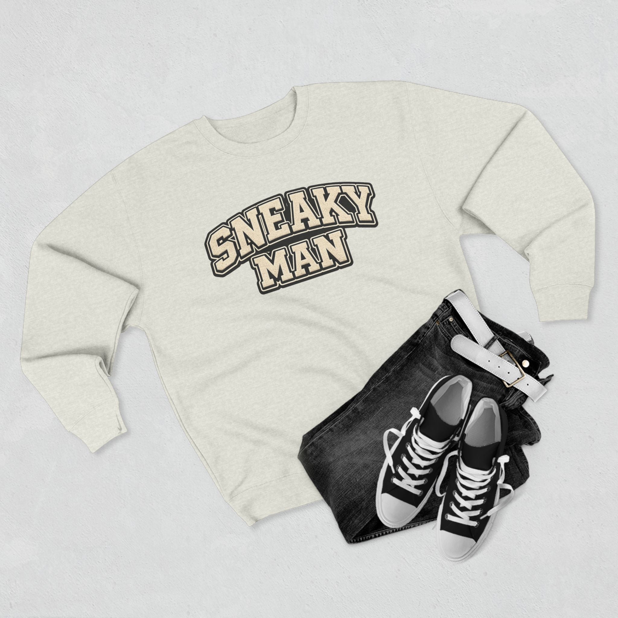 Sneaky Man Crewneck Sweatshirt — Retro Collegiate Graphic Pullover