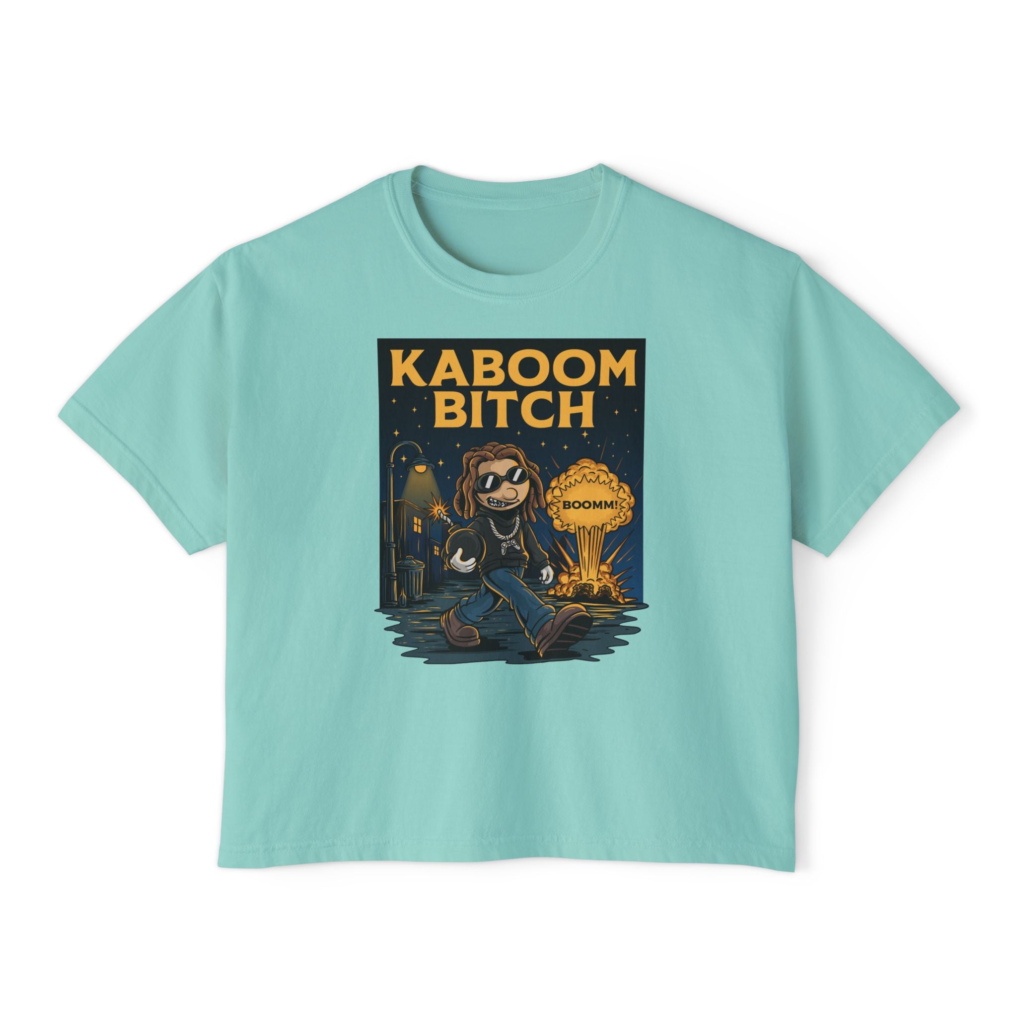 WesaLady Kaboom Bitch Graphic Tee — Women's Boxy Crop Top