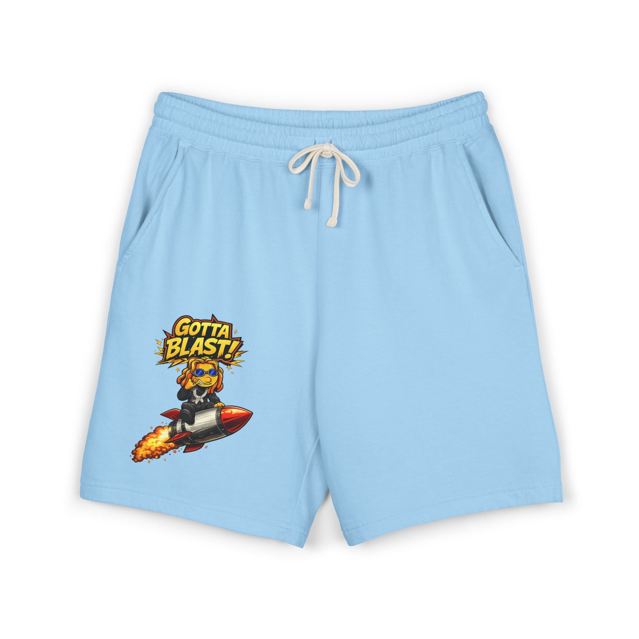Gotta Blast Sweat Shorts — 'Gotta Blast!' Rocket Character Fleece Lounge Shorts