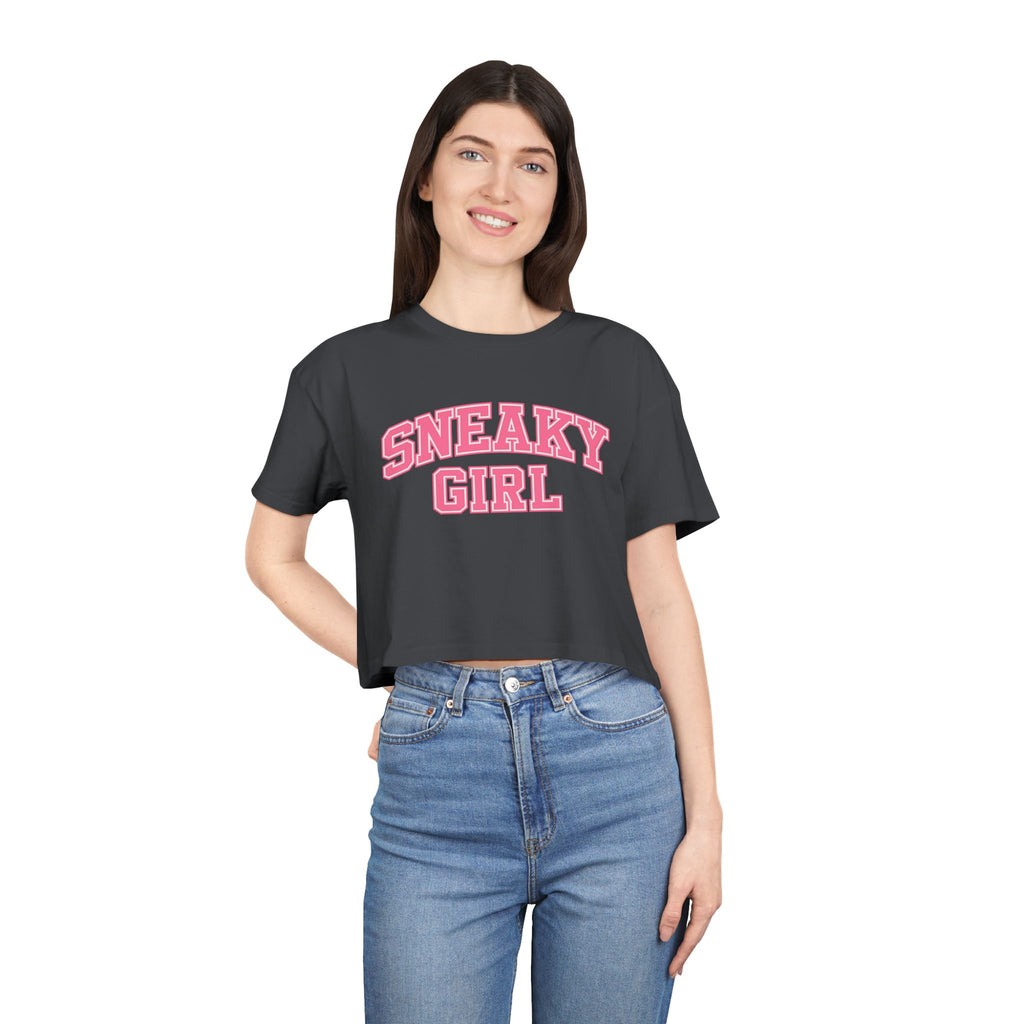 Sneaky Girl Pink Retro Crop Tee