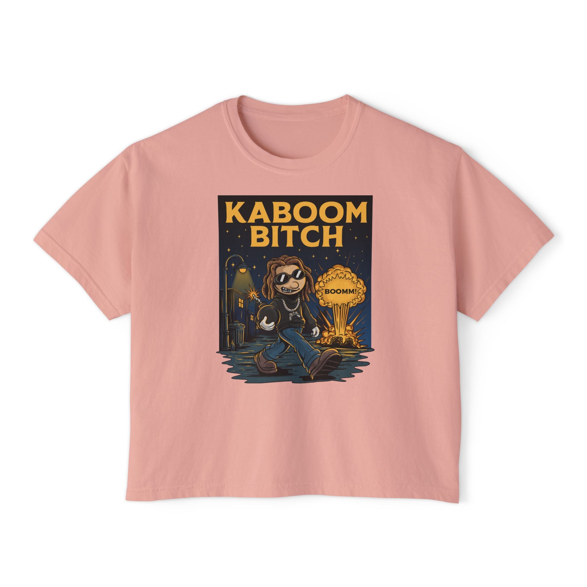 WesaLady Kaboom Bitch Graphic Tee — Women's Boxy Crop Top