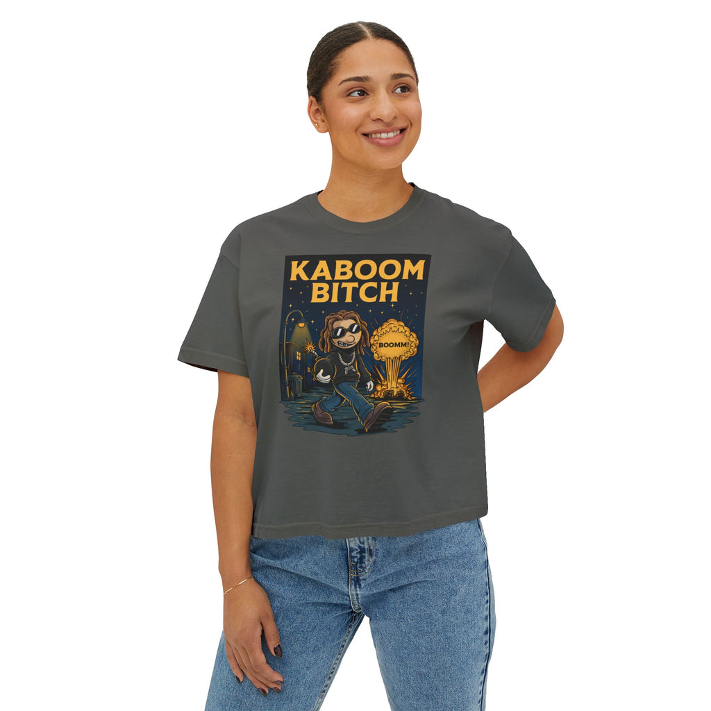 WesaLady Kaboom Bitch Graphic Tee — Women's Boxy Crop Top