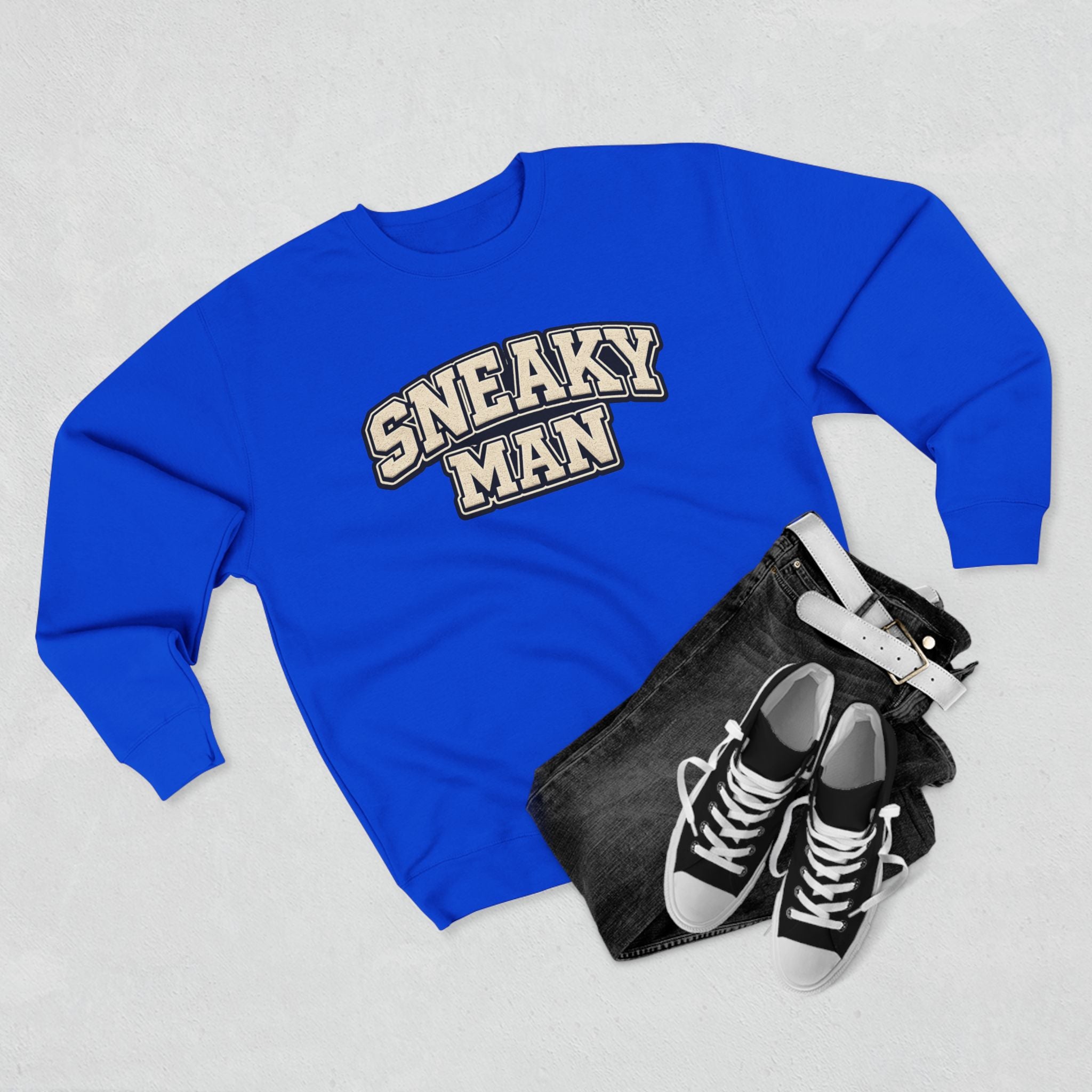 Sneaky Man Crewneck Sweatshirt — Retro Collegiate Graphic Pullover