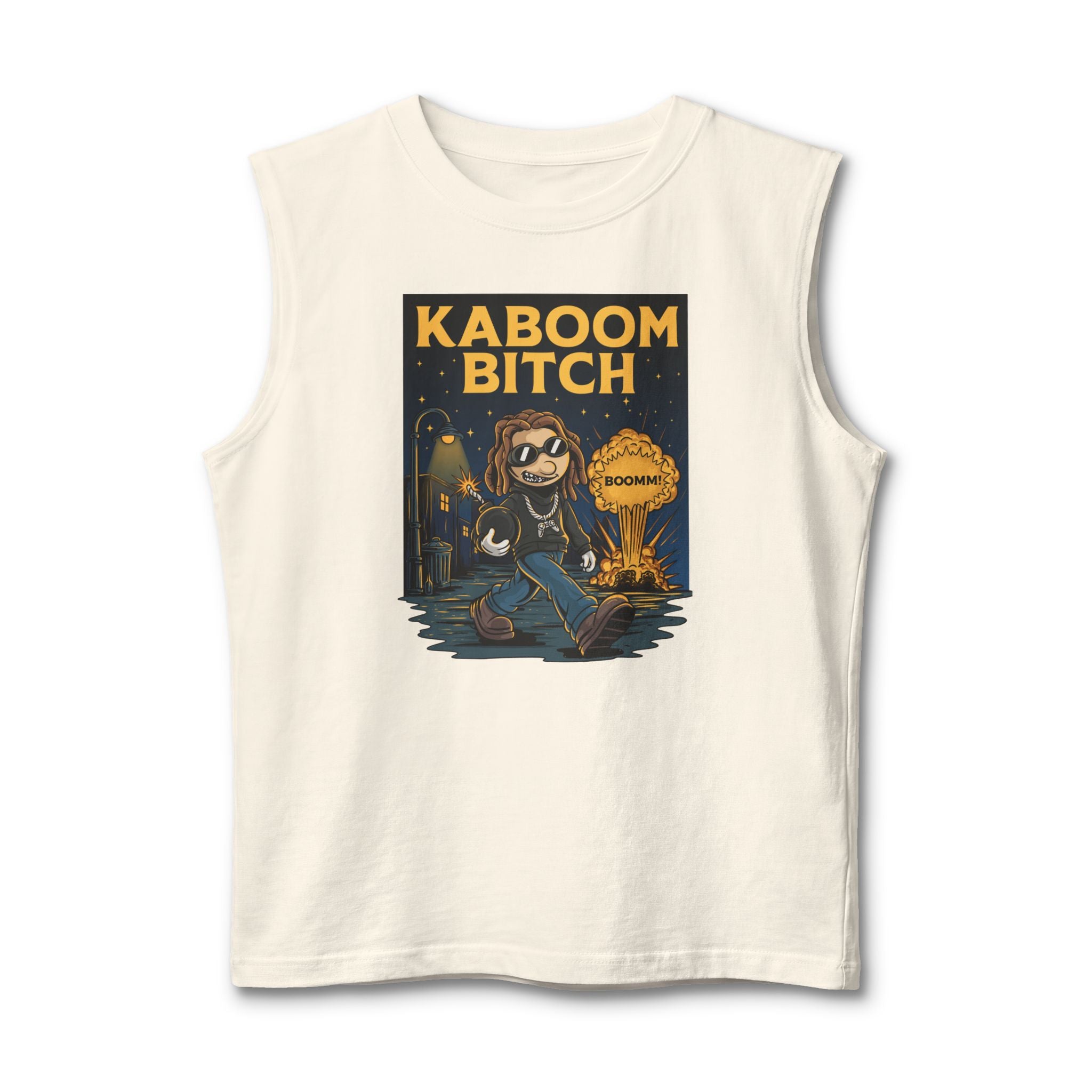 Muscle Tank — "Kaboom Bitch" Retro Explosion Graphic