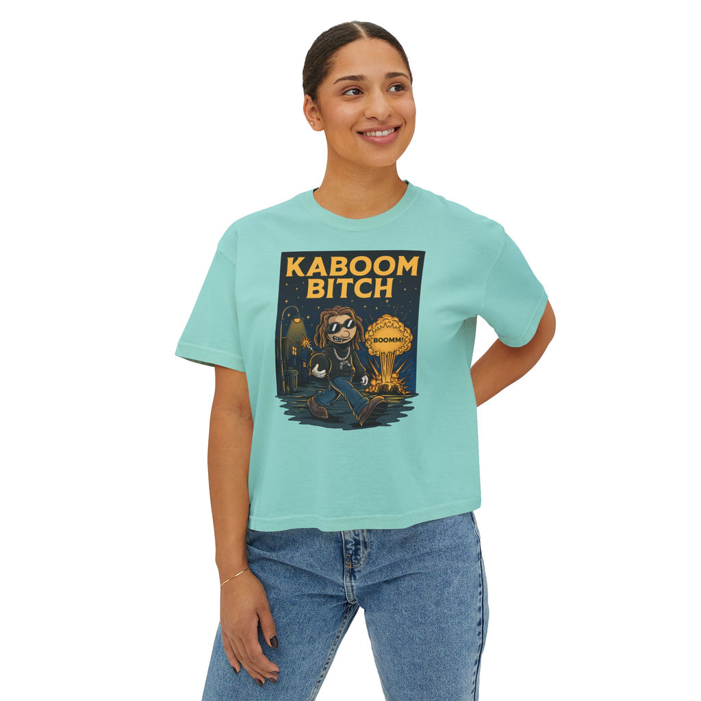 WesaLady Kaboom Bitch Graphic Tee — Women's Boxy Crop Top