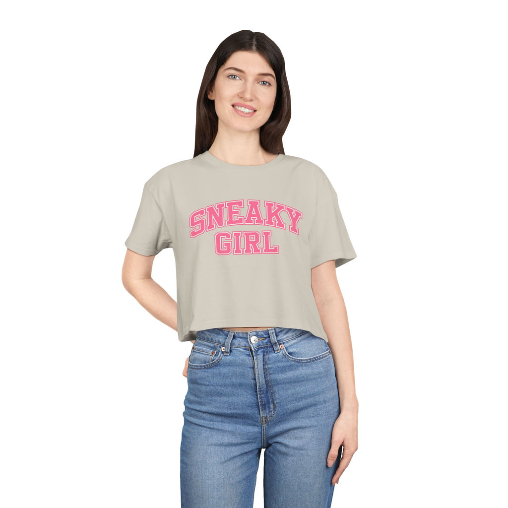 Sneaky Girl Pink Retro Crop Tee