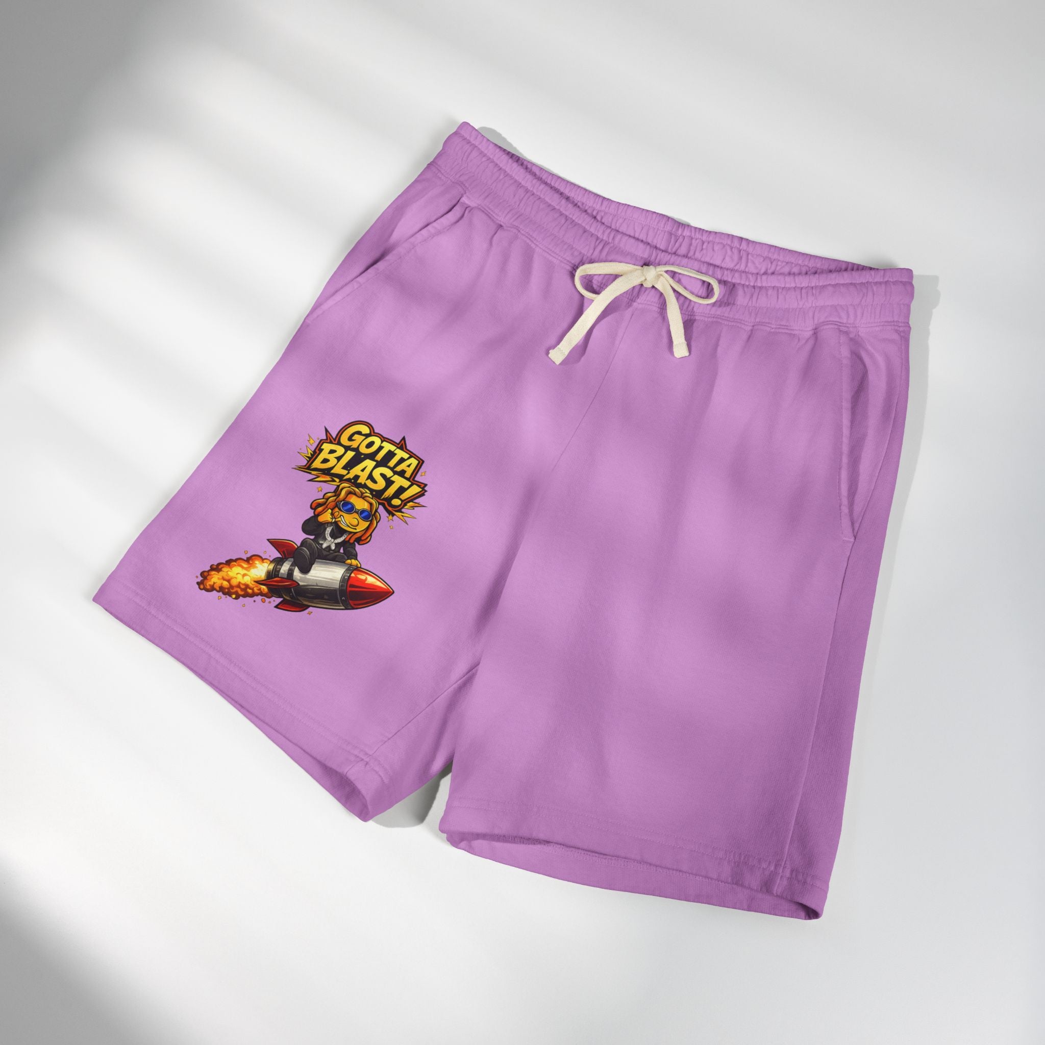Gotta Blast Sweat Shorts — 'Gotta Blast!' Rocket Character Fleece Lounge Shorts