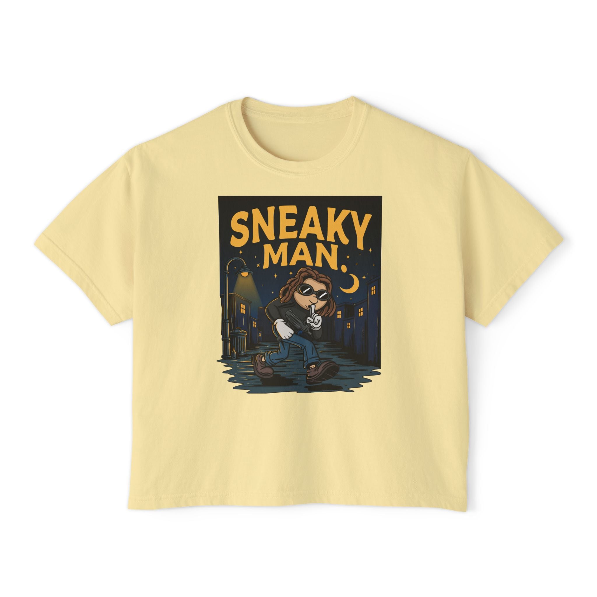 WesaLady Sneaky Man Graphic Tee — Women's Boxy T‑Shirt