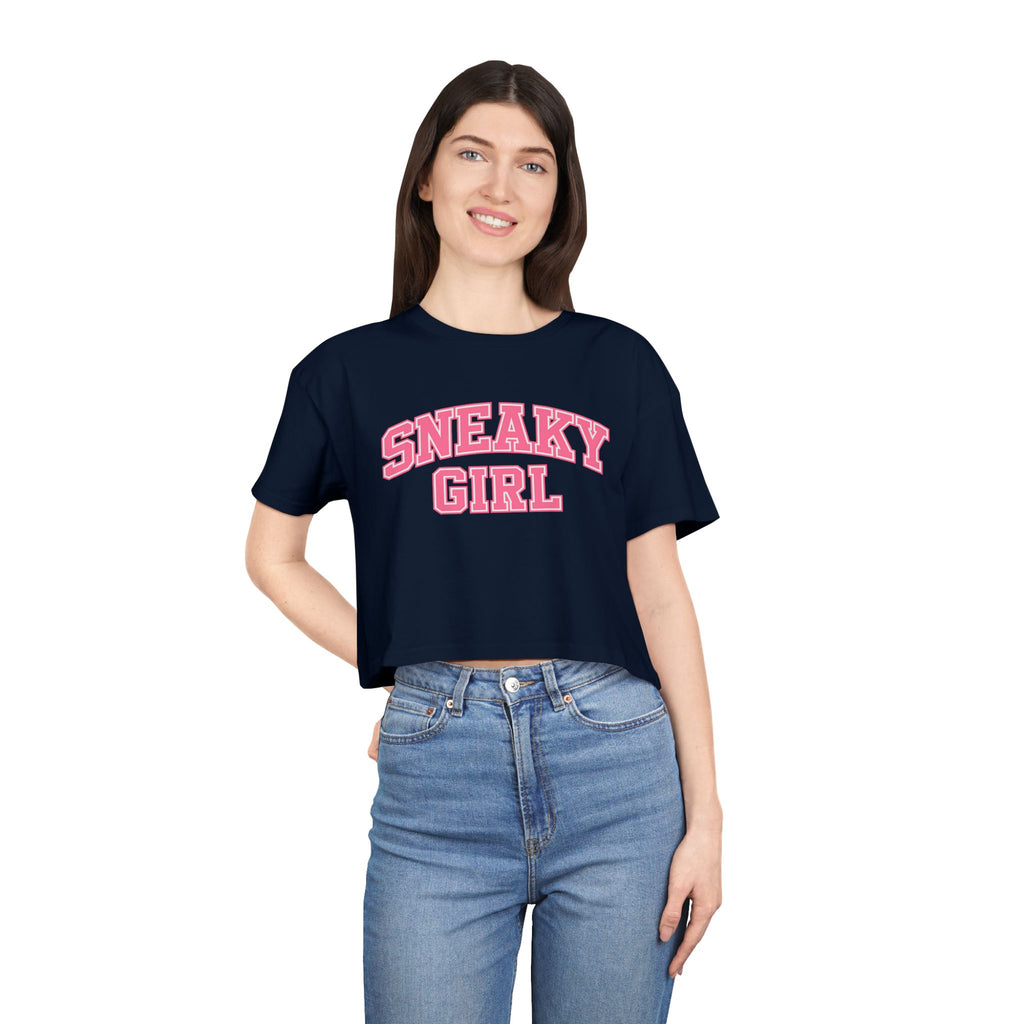 Sneaky Girl Pink Retro Crop Tee