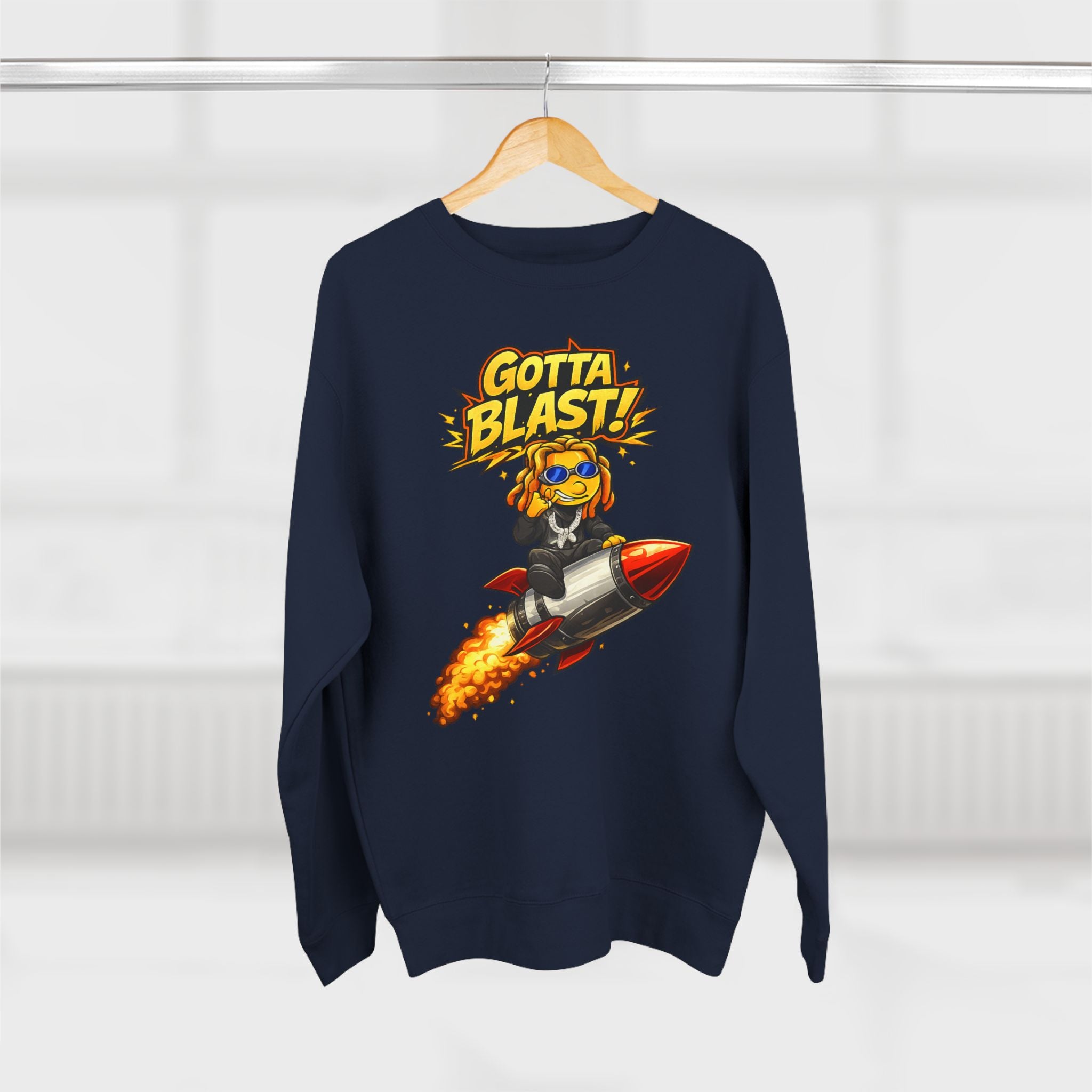 Gotta Blast Crewneck Sweatshirt — "Gotta Blast!" Retro Rocket Graphic