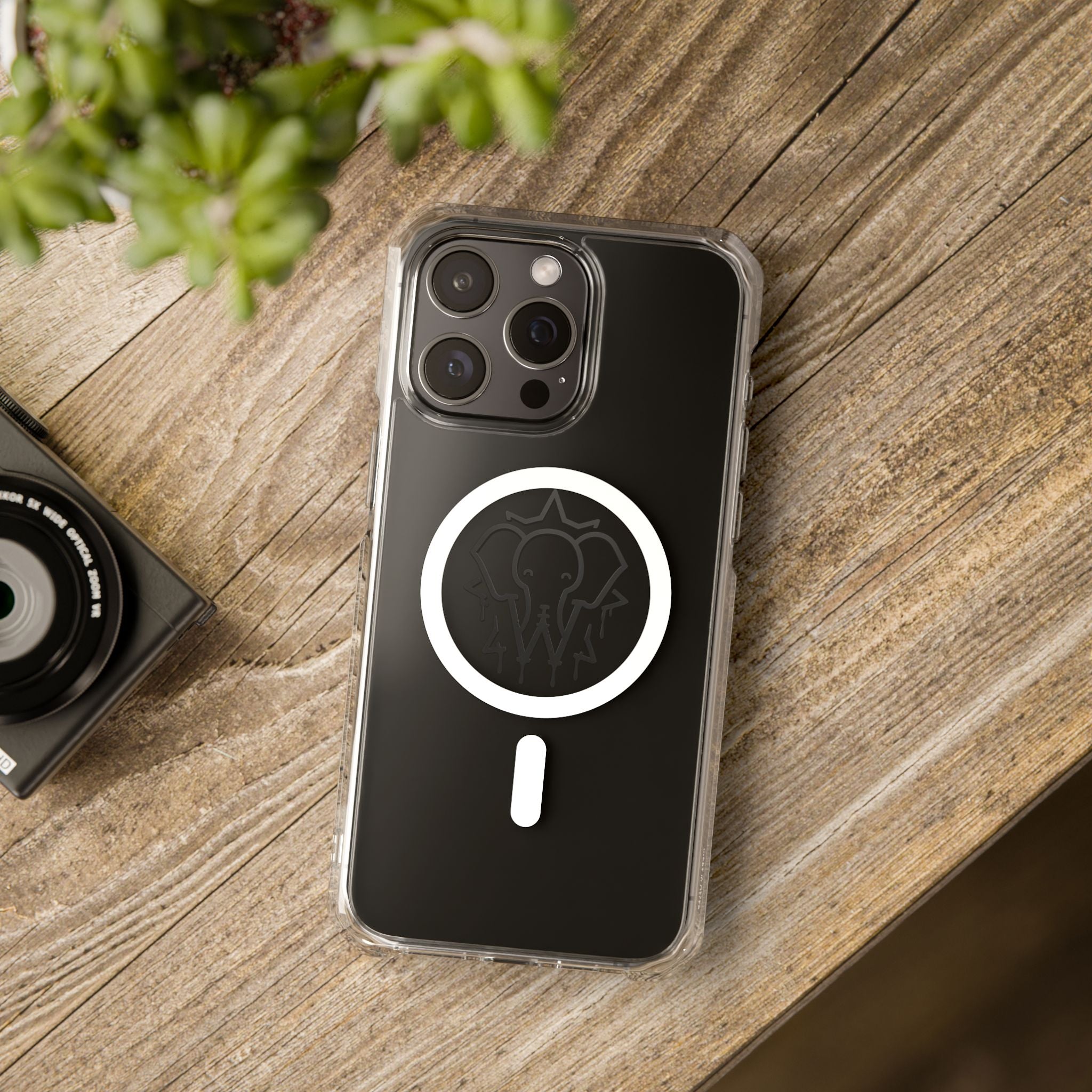 Clear Magnetic Phone Case — Black Elephant Wesalinki Ring Grip