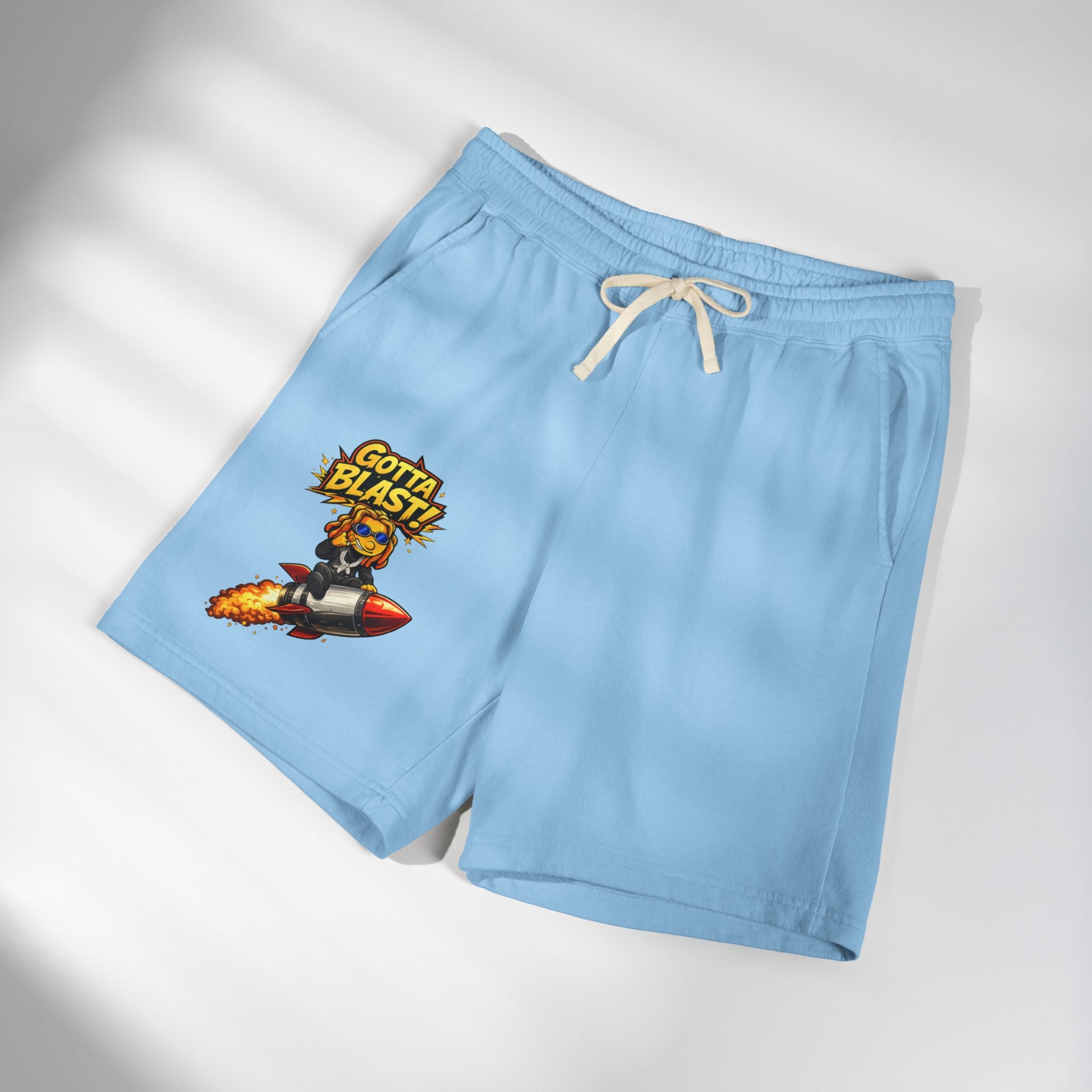 Gotta Blast Sweat Shorts — 'Gotta Blast!' Rocket Character Fleece Lounge Shorts