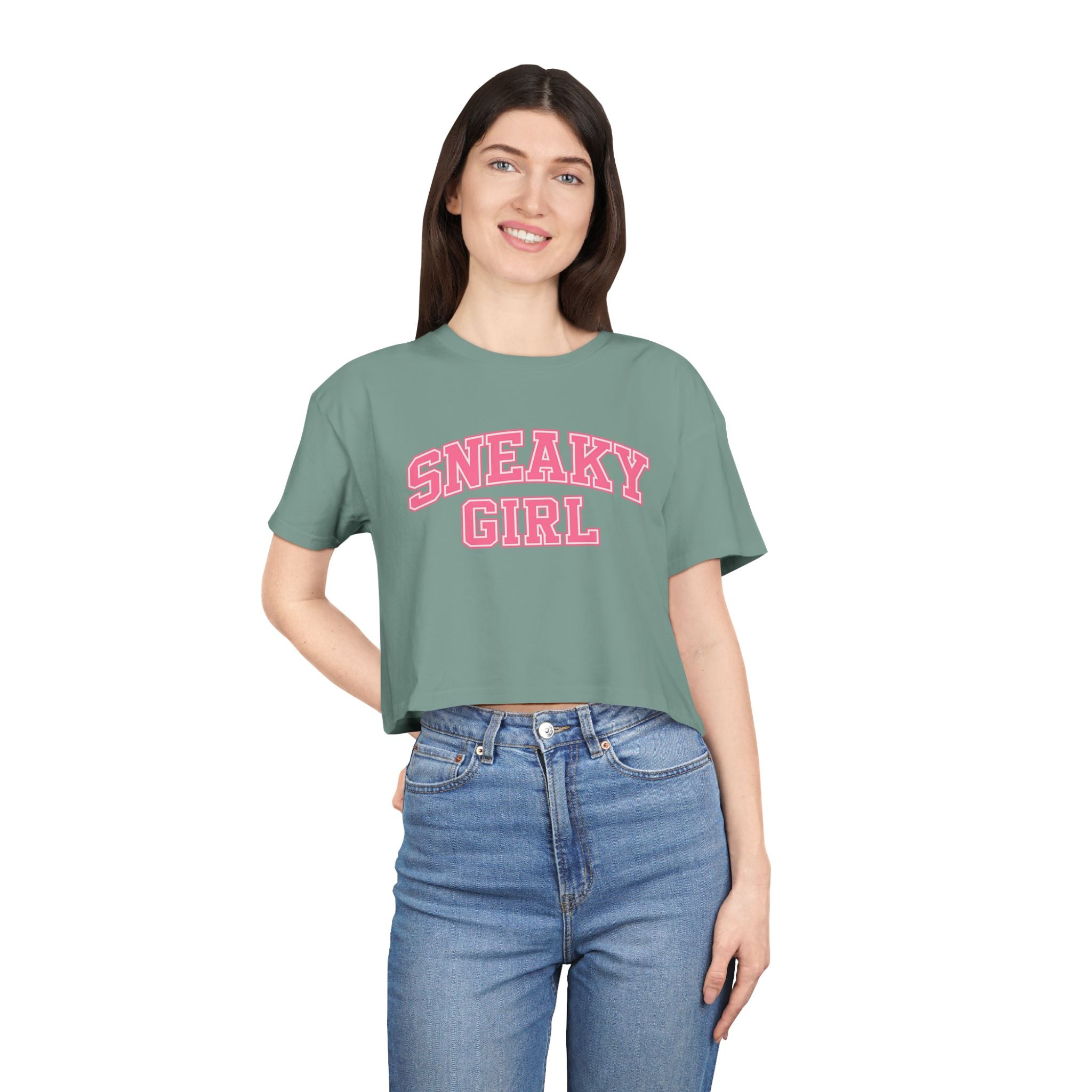 Sneaky Girl Pink Retro Crop Tee